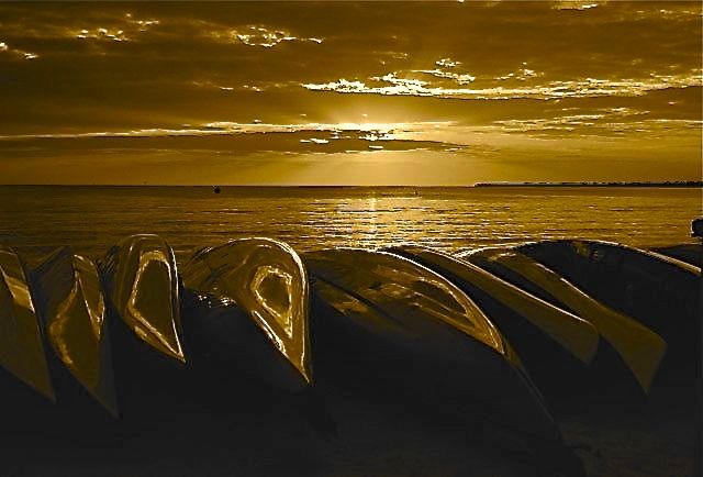 ART-SEPIA-KAYAKS-SANIBEL BEACH